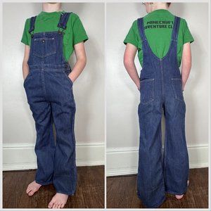 Vintage 1970s Kids Denim Bell Bottom Overalls, Happiness is… Size 8